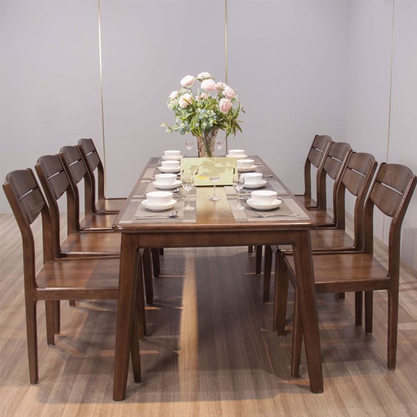 Bộ bàn ăn gỗ sồi 8 ghế màu óc chó ADK-GMT06